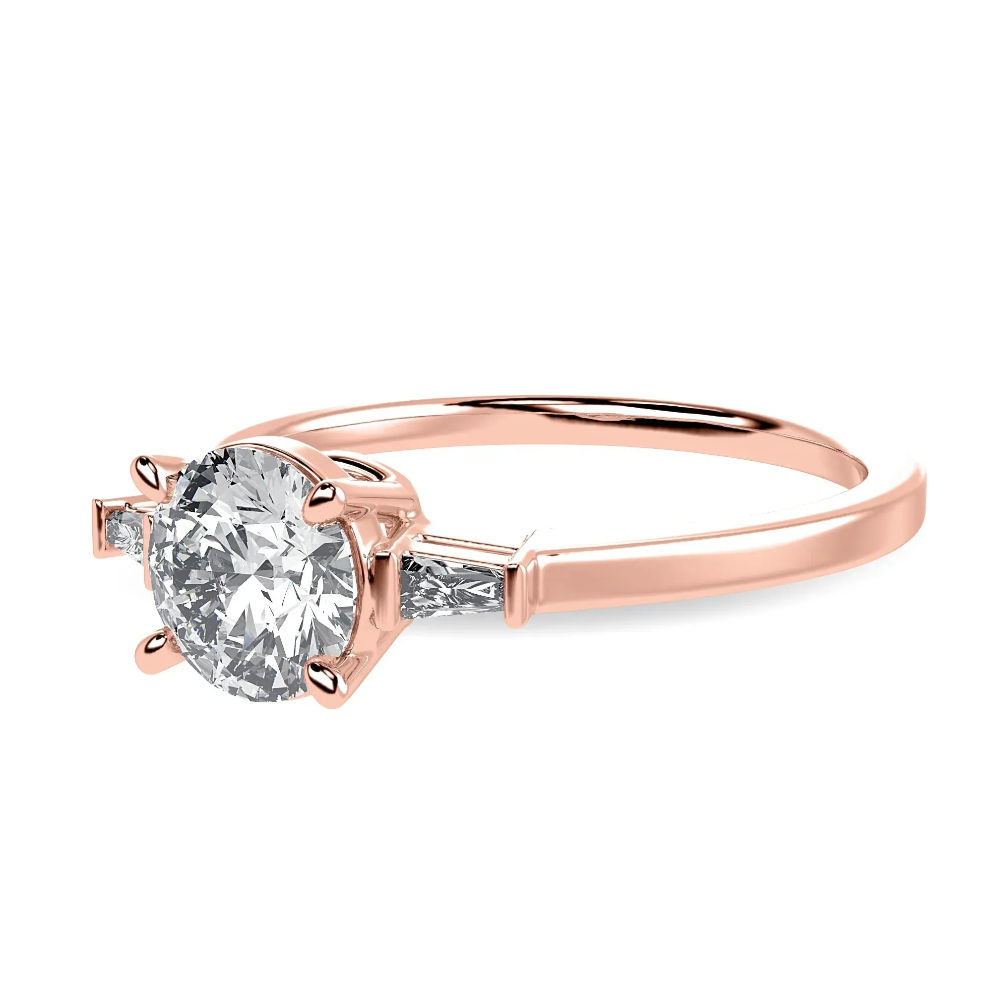 0.70cts. Solitaire Baguette Diamond Accents 18K Rose Gold Ring JL AU 1209R-B