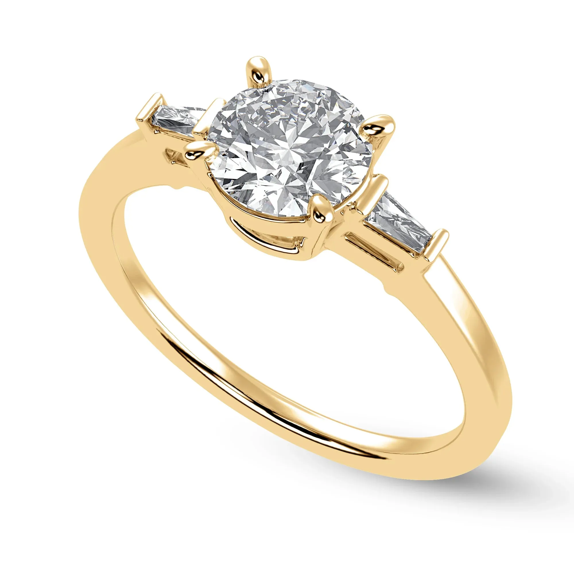 0.70cts. Solitaire Baguette Diamond Accents 18K Yellow Gold Ring JL AU 1209Y-B