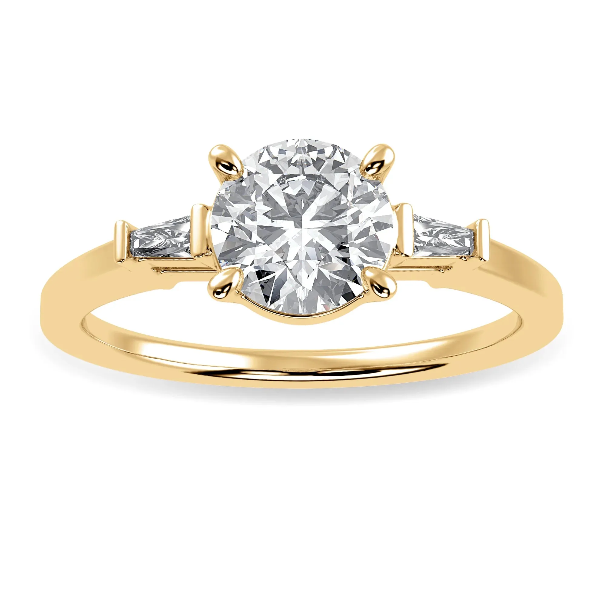 0.70cts. Solitaire Baguette Diamond Accents 18K Yellow Gold Ring JL AU 1209Y-B