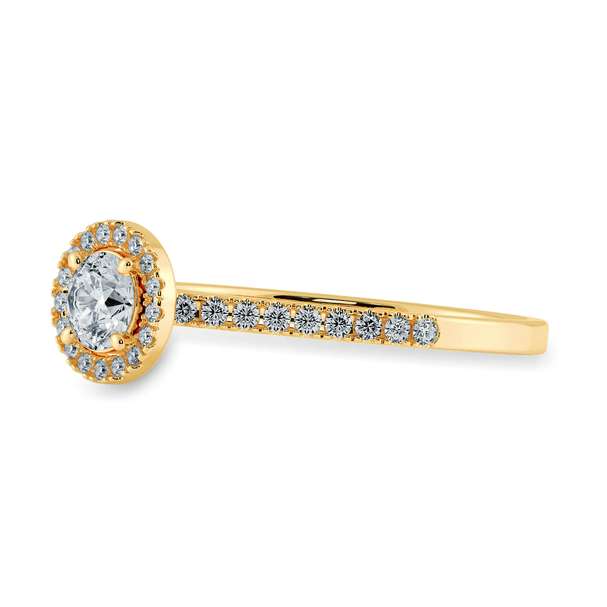 0.70cts. Solitaire Diamond Halo Shank 18K Yellow Gold Ring JL AU 1193Y-B