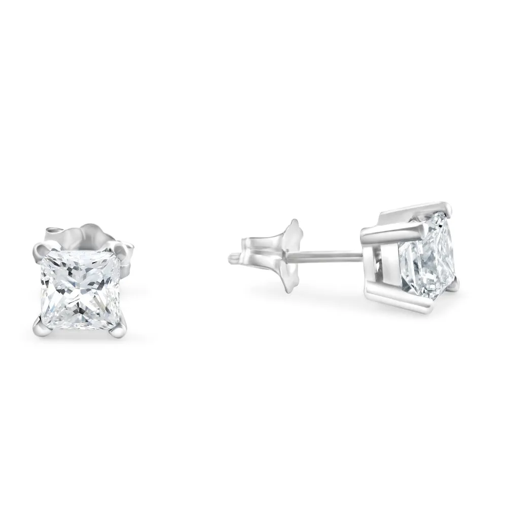 1 1/4Ct Princess Cut Diamond Studs in 14k White or Yellow Gold Lab Grown