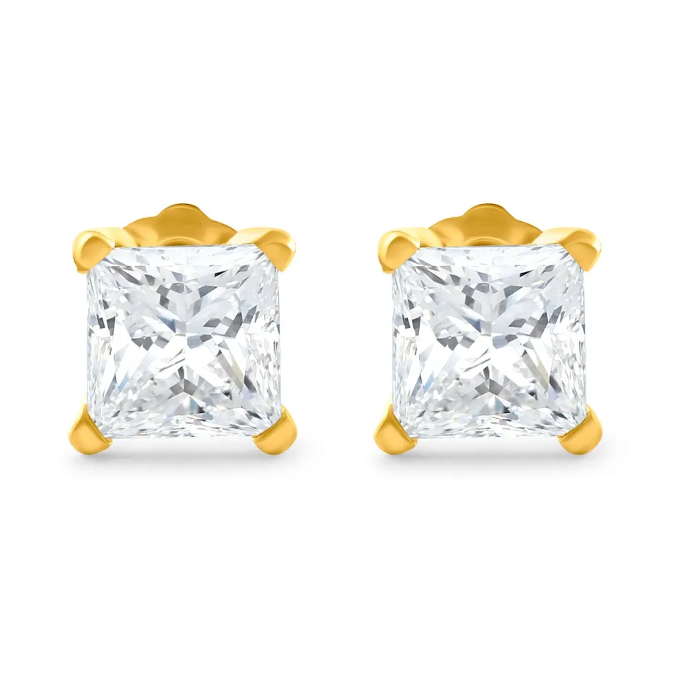 1 1/4Ct Princess Cut Diamond Studs in 14k White or Yellow Gold Lab Grown