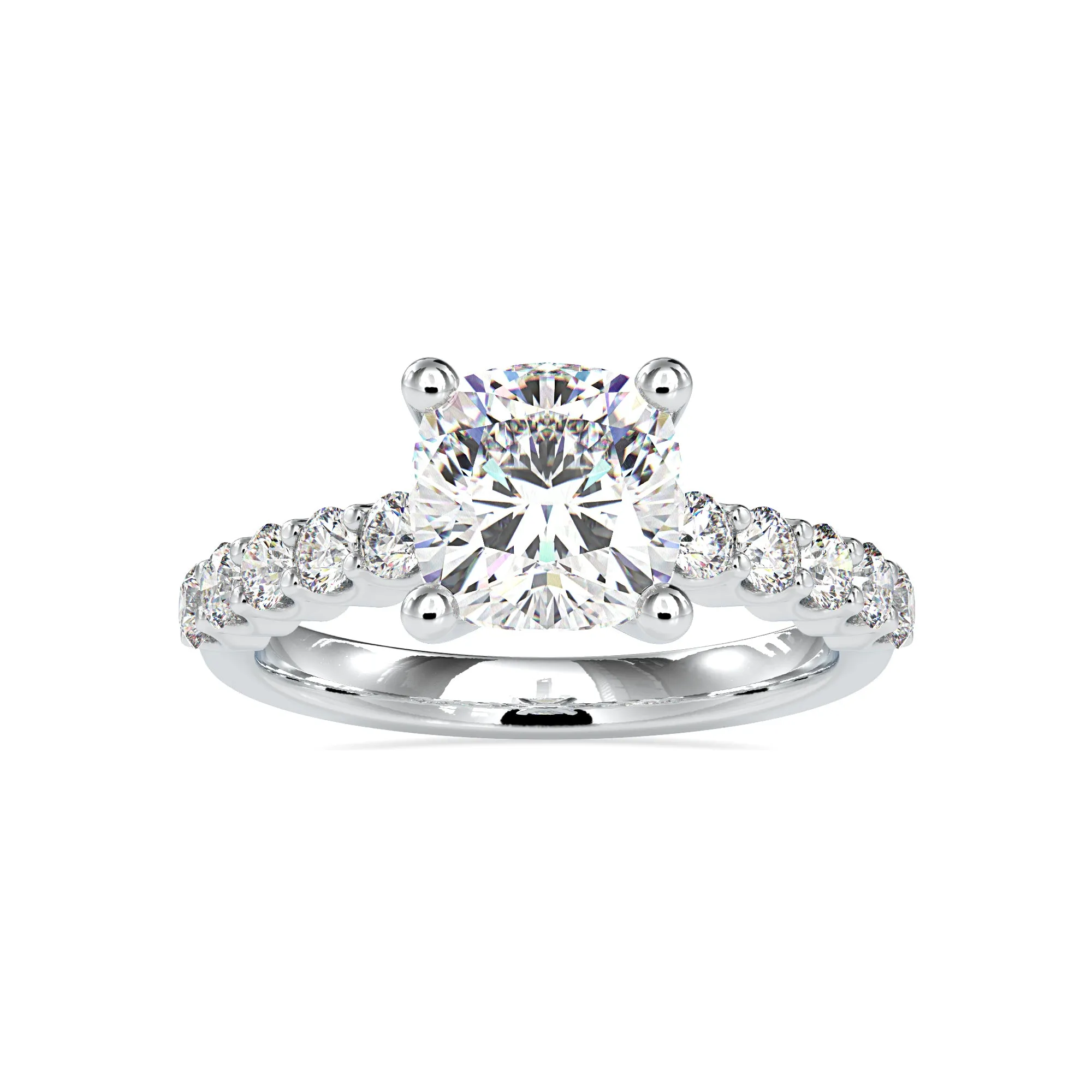 1-Carat Cushion Cut Solitaire Diamond Shank Platinum Ring JL PT 0111-B