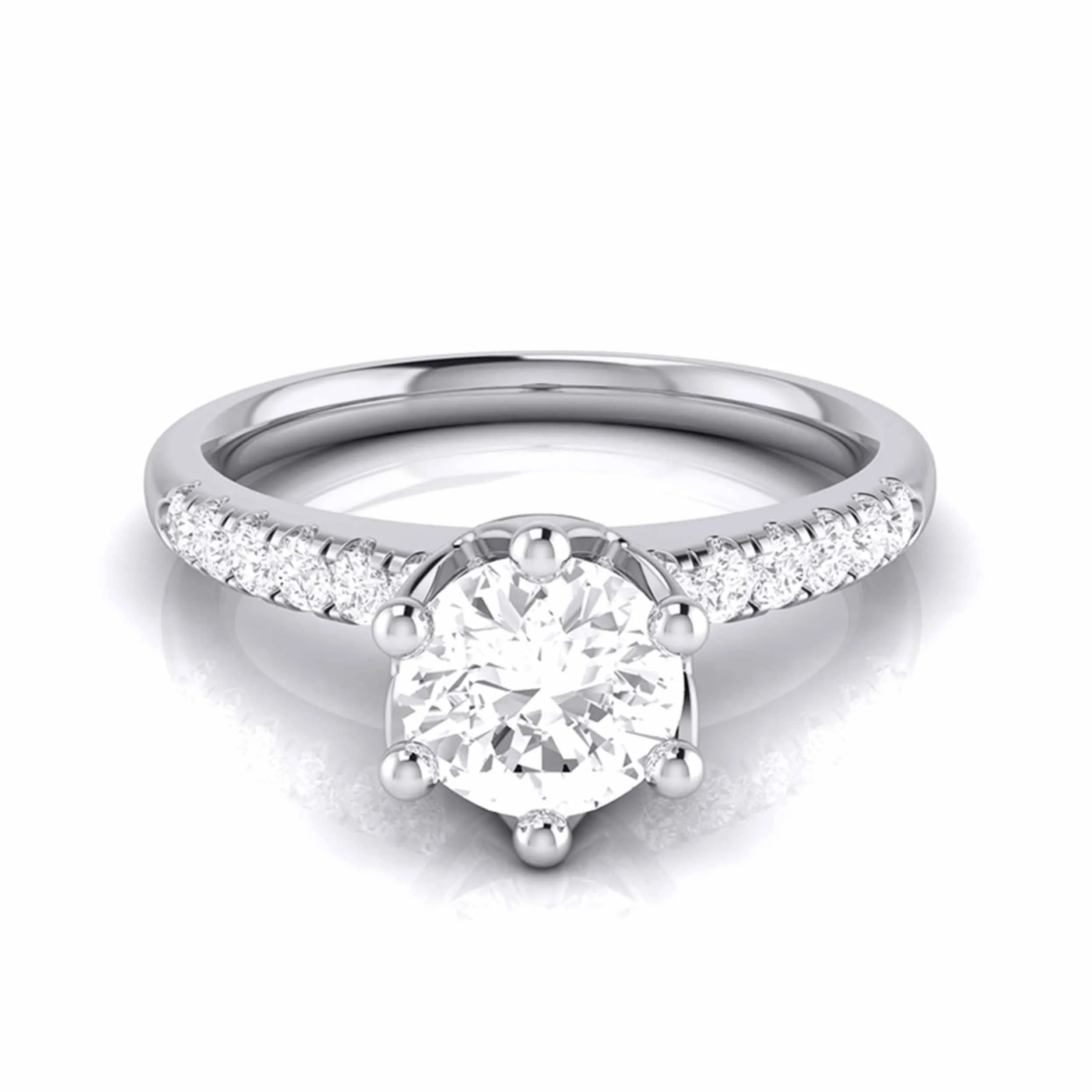 1-Carat Lab Grown Solitaire Flowery Platinum Engagement Ring with Diamond Shank JL PT LG G 105-C