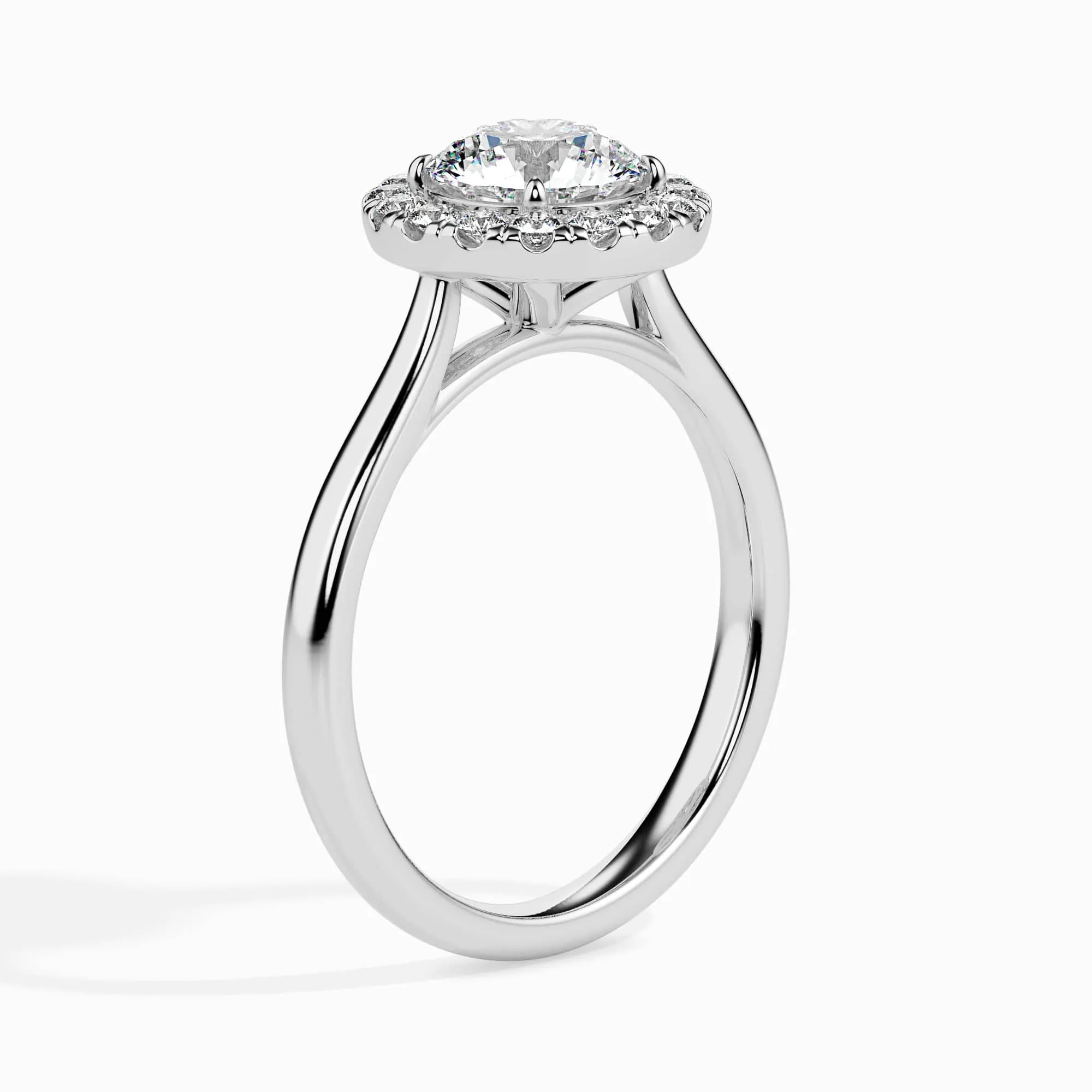 1-Carat Lab Grown Solitaire Halo Diamond Shank Platinum Ring JL PT LG G 19021-B