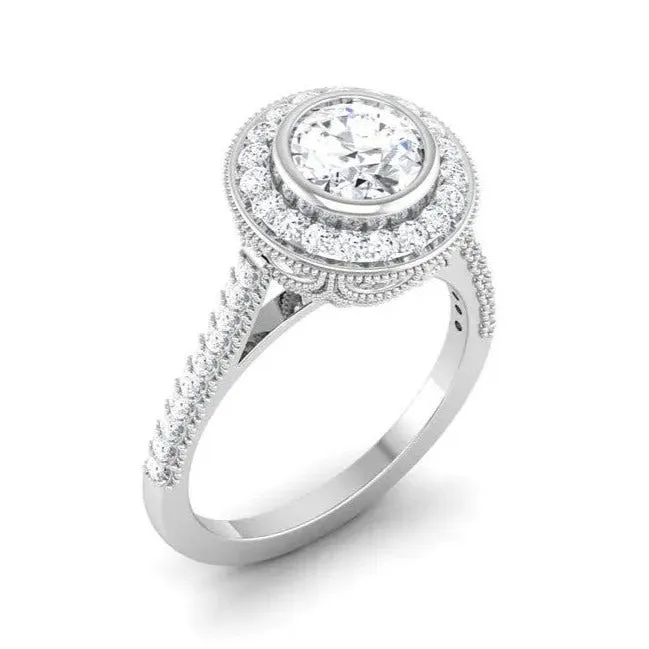 1-Carat Platinum Shank Halo Solitaire Engagement Ring JL PT 6635