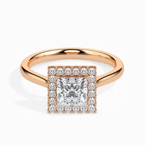 1-Carat Princess Cut Solitaire Square Halo Diamond 18K Rose Gold Ring JL AU 19022R-C