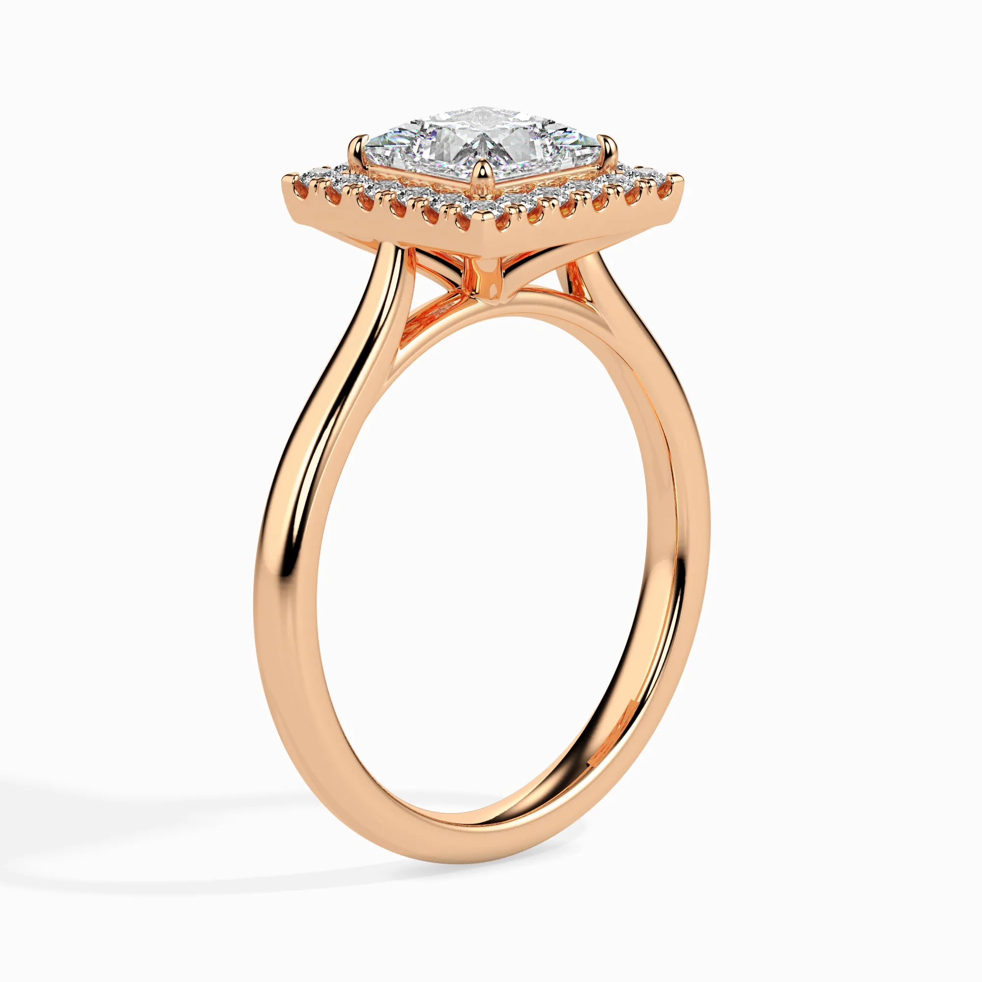 1-Carat Princess Cut Solitaire Square Halo Diamond 18K Rose Gold Ring JL AU 19022R-C