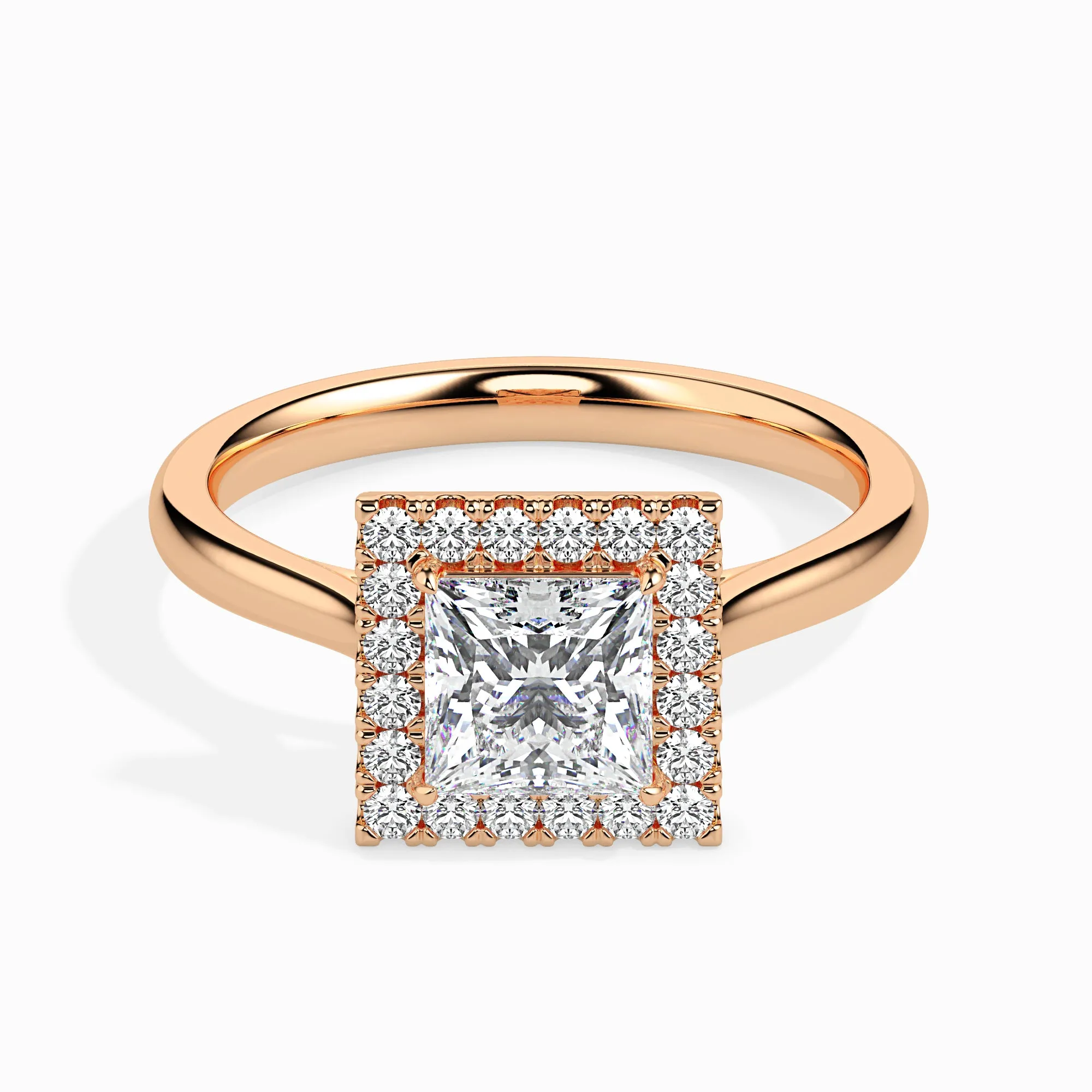 1-Carat Princess Cut Solitaire Square Halo Diamond 18K Rose Gold Ring JL AU 19022R-C