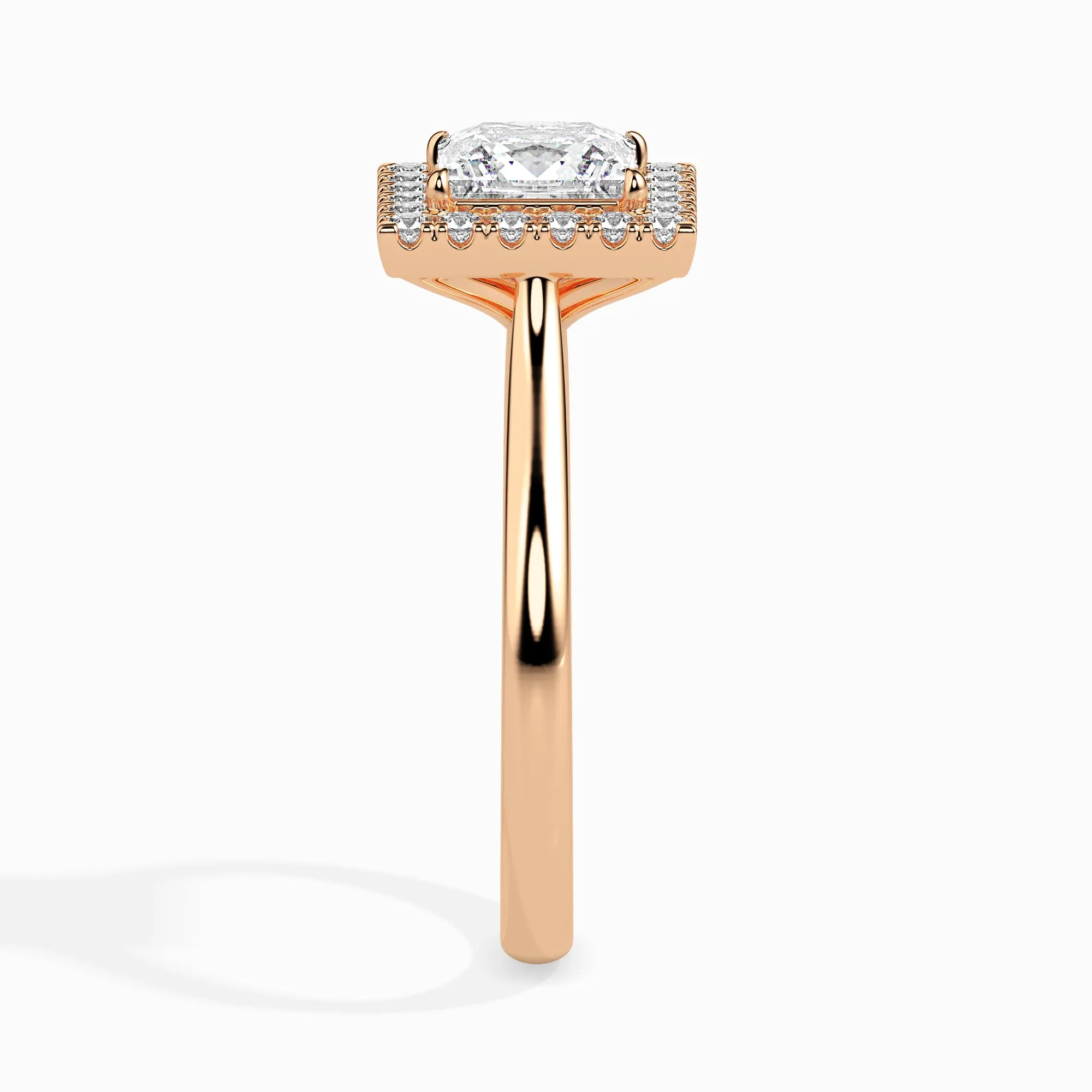 1-Carat Princess Cut Solitaire Square Halo Diamond 18K Rose Gold Ring JL AU 19022R-C
