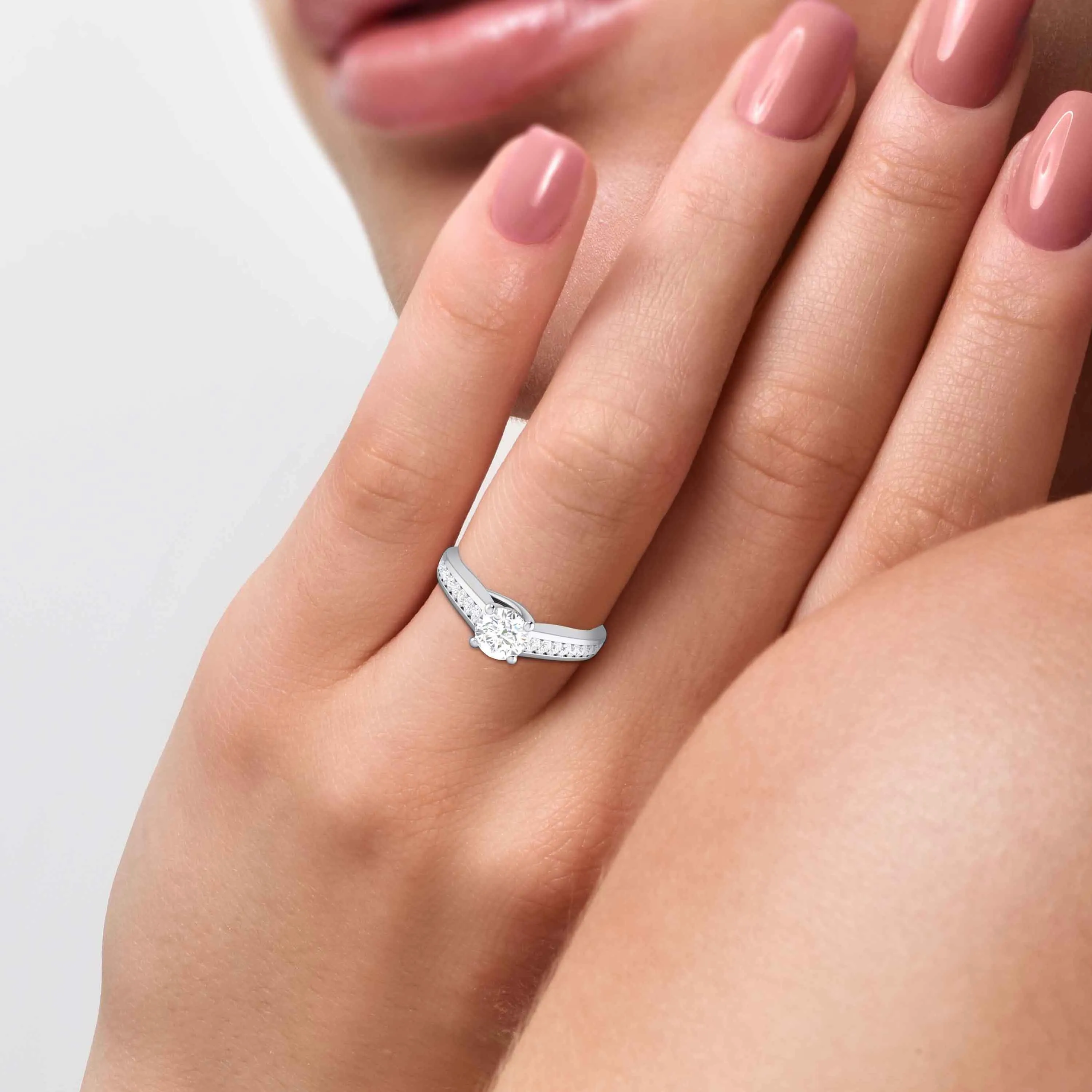 1-Carat Raised Lab Grown Solitaire Platinum Diamond Shank Engagement Ring JL PT LG G-120-C
