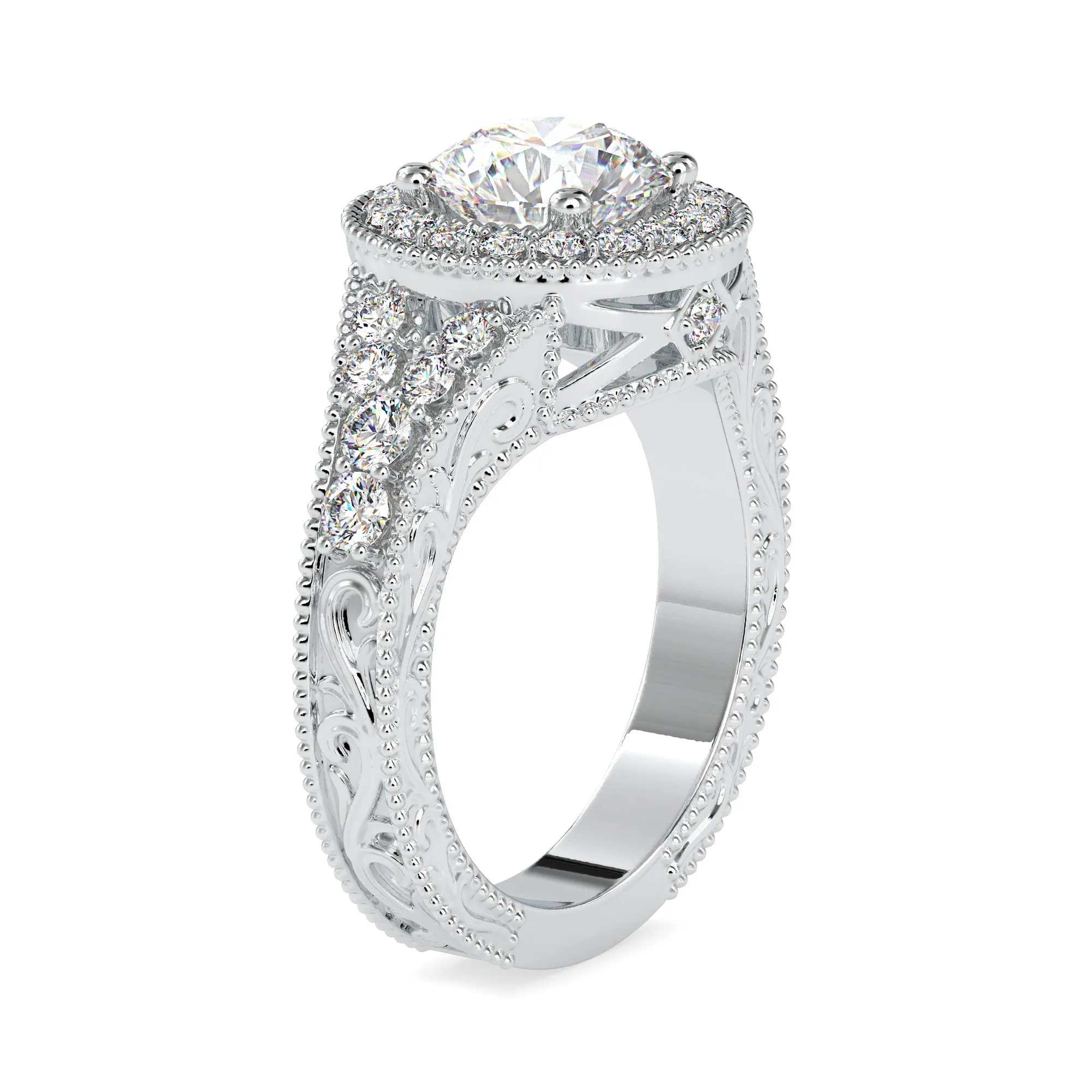 1-Carat Solitaire Halo Diamond Accents Platinum Ring JL PT 0113-A