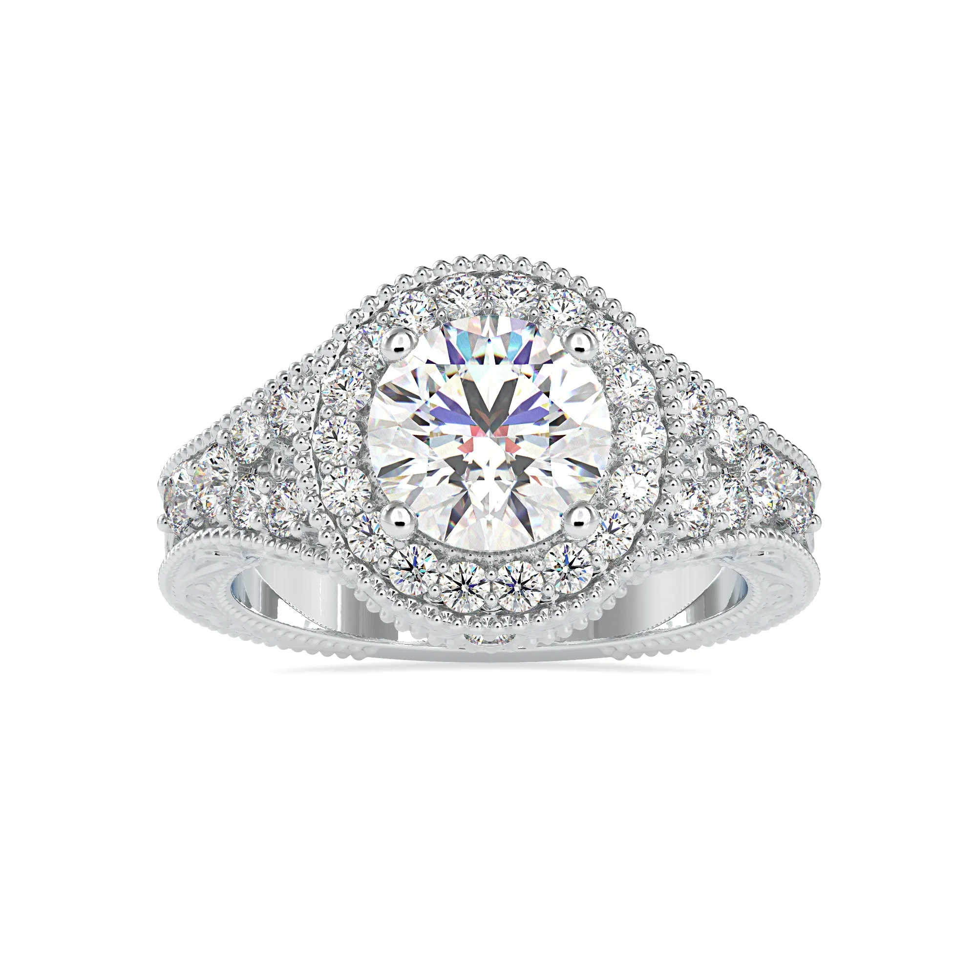 1-Carat Solitaire Halo Diamond Accents Platinum Ring JL PT 0113-A