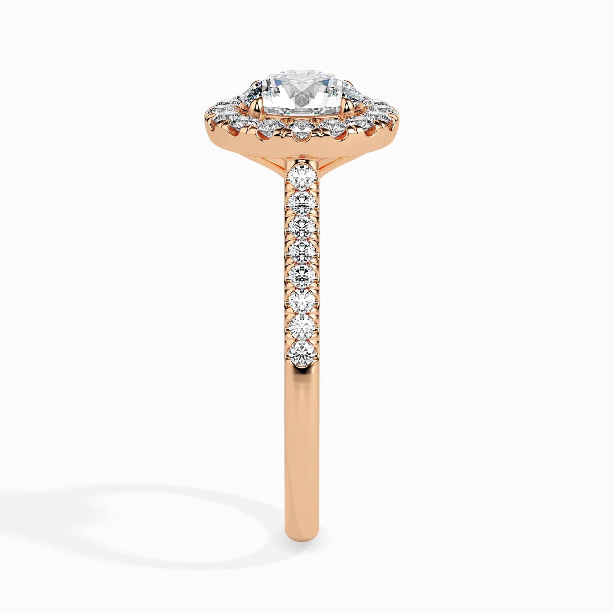 1-Carat Solitaire Halo Diamond Shank 18K Rose Gold Ring JL AU 19031R-C