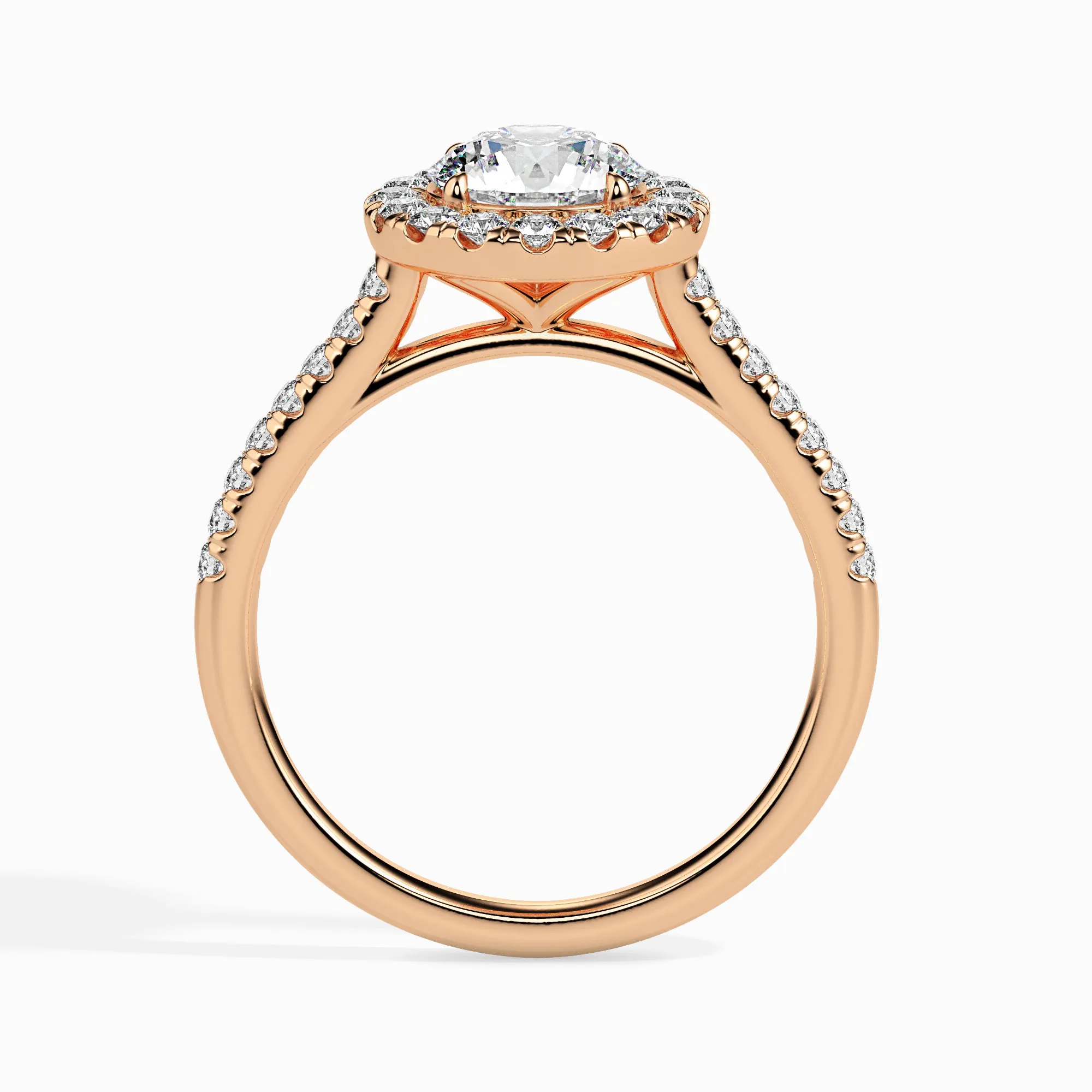 1-Carat Solitaire Halo Diamond Shank 18K Rose Gold Ring JL AU 19031R-C