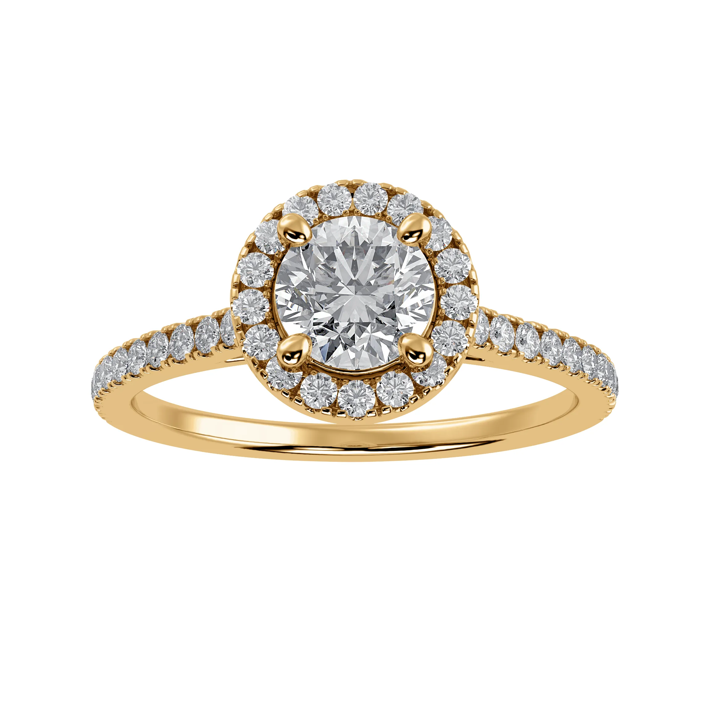 1-Carat Solitaire Halo Diamond Shank 18K Yellow Gold Ring JL AU 1294Y-C