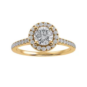 1-Carat Solitaire Halo Diamond Shank 18K Yellow Gold Ring JL AU 1294Y-C