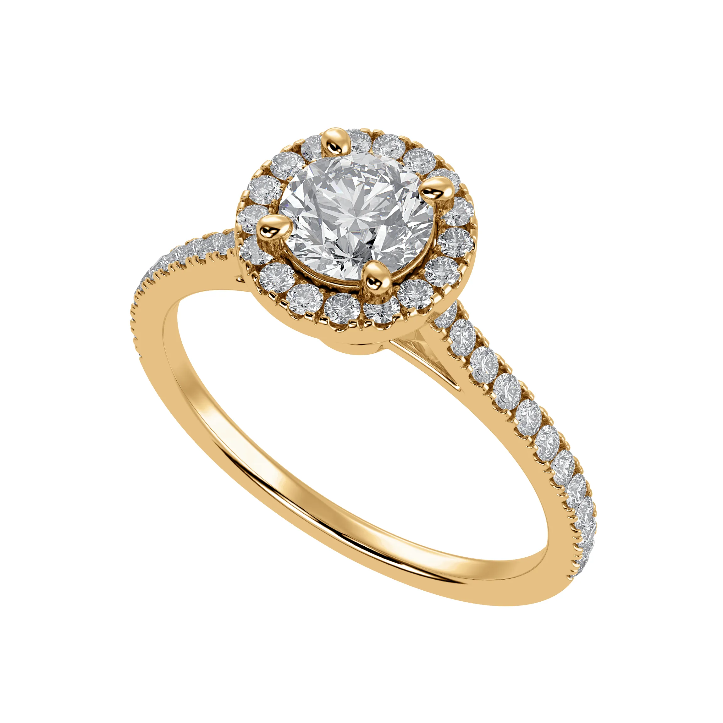 1-Carat Solitaire Halo Diamond Shank 18K Yellow Gold Ring JL AU 1294Y-C
