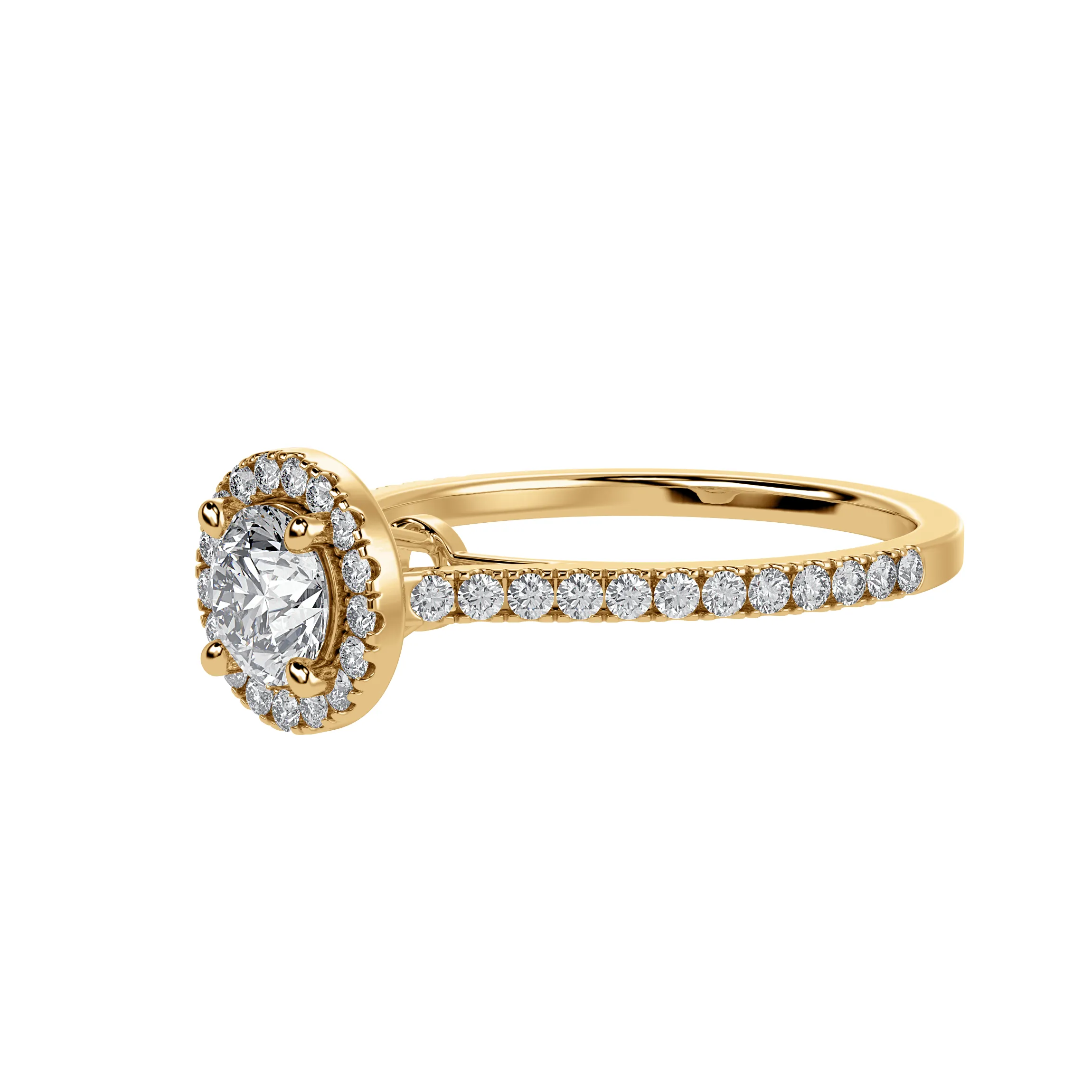1-Carat Solitaire Halo Diamond Shank 18K Yellow Gold Ring JL AU 1294Y-C