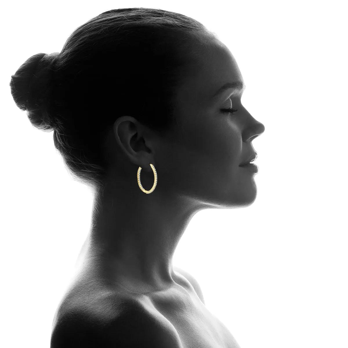1 Carat TW Round Diamond Hoop Earrings with Push Down Button Locks in 10K Yellow Gold