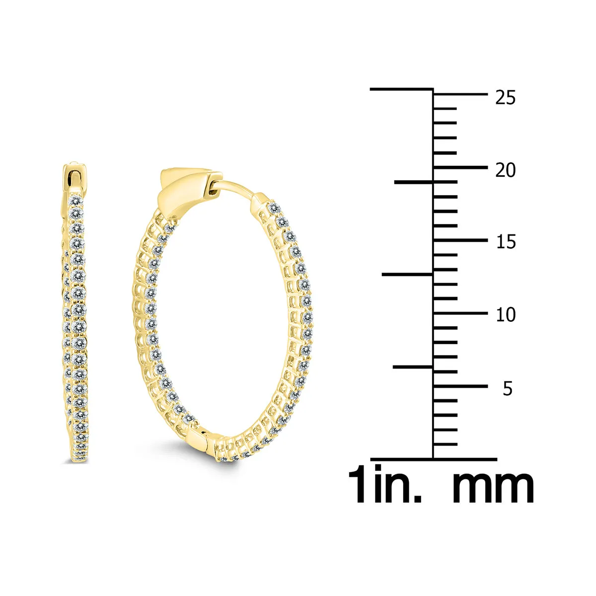 1 Carat TW Round Diamond Hoop Earrings with Push Down Button Locks in 10K Yellow Gold