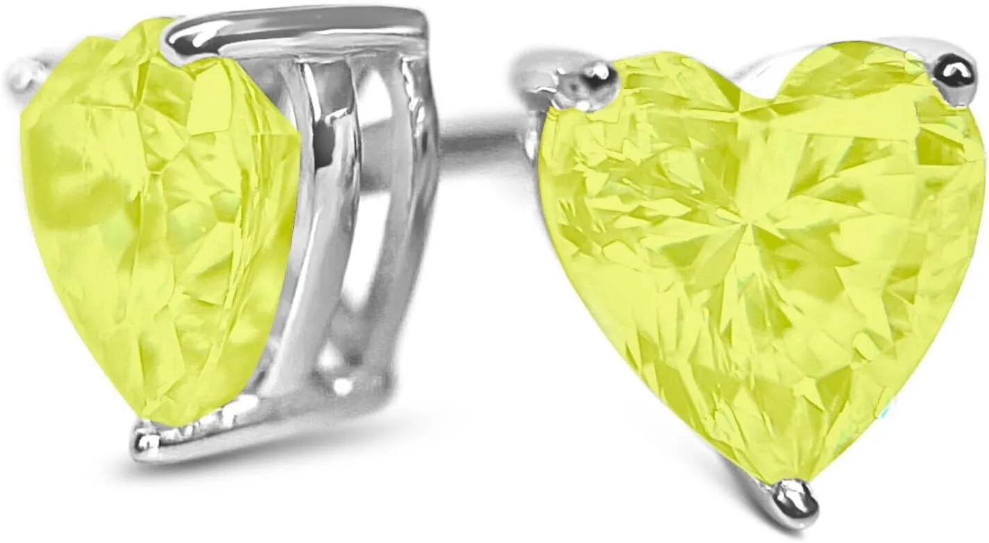 1 ct / 2 ct / 3 ct Yellow Canary Diamond Heart Studs, 14k 18K White Gold Earrings, Heart Cut Yellow Earrings, Solid Gold Screw Back Studs