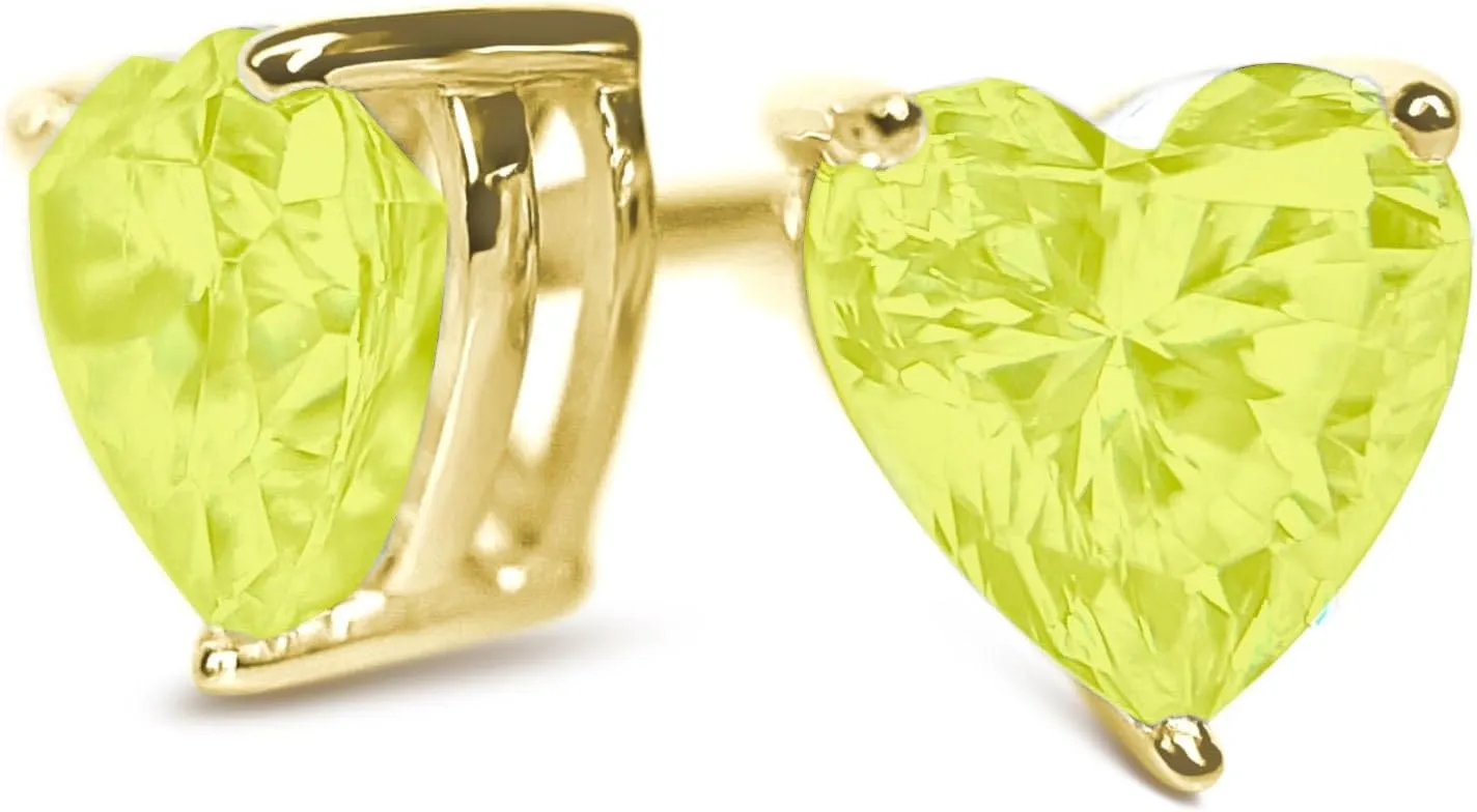 1 ct / 2 ct / 3 ct Yellow Canary Diamond Heart Studs, 14k 18K White Gold Earrings, Heart Cut Yellow Earrings, Solid Gold Screw Back Studs