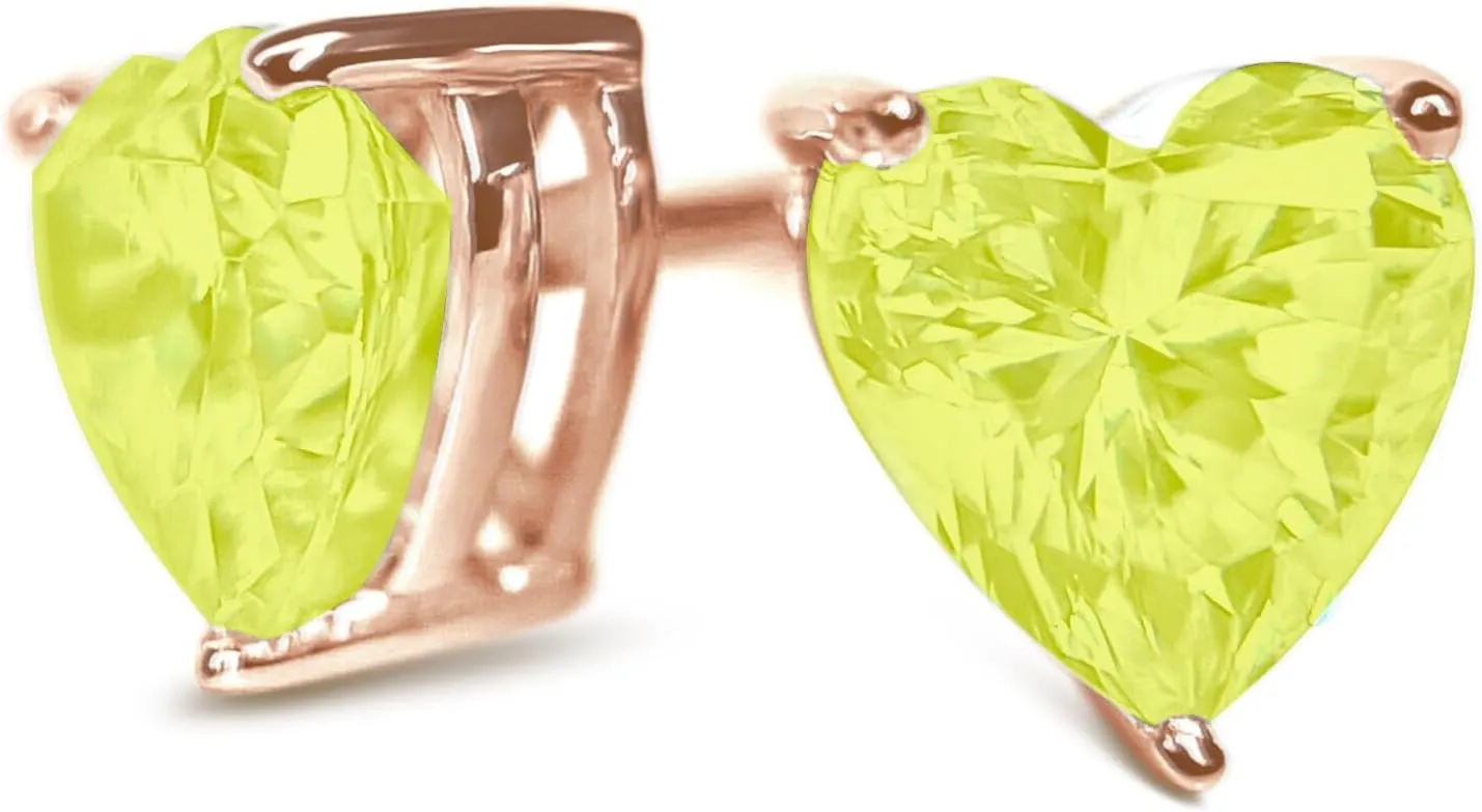1 ct / 2 ct / 3 ct Yellow Canary Diamond Heart Studs, 14k 18K White Gold Earrings, Heart Cut Yellow Earrings, Solid Gold Screw Back Studs