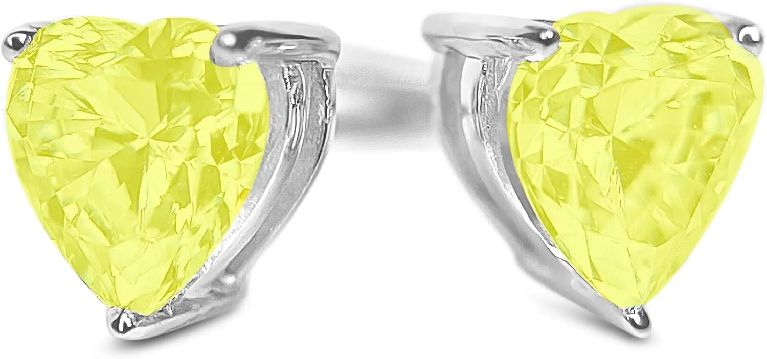 1 ct / 2 ct / 3 ct Yellow Canary Diamond Heart Studs, 14k 18K White Gold Earrings, Heart Cut Yellow Earrings, Solid Gold Screw Back Studs