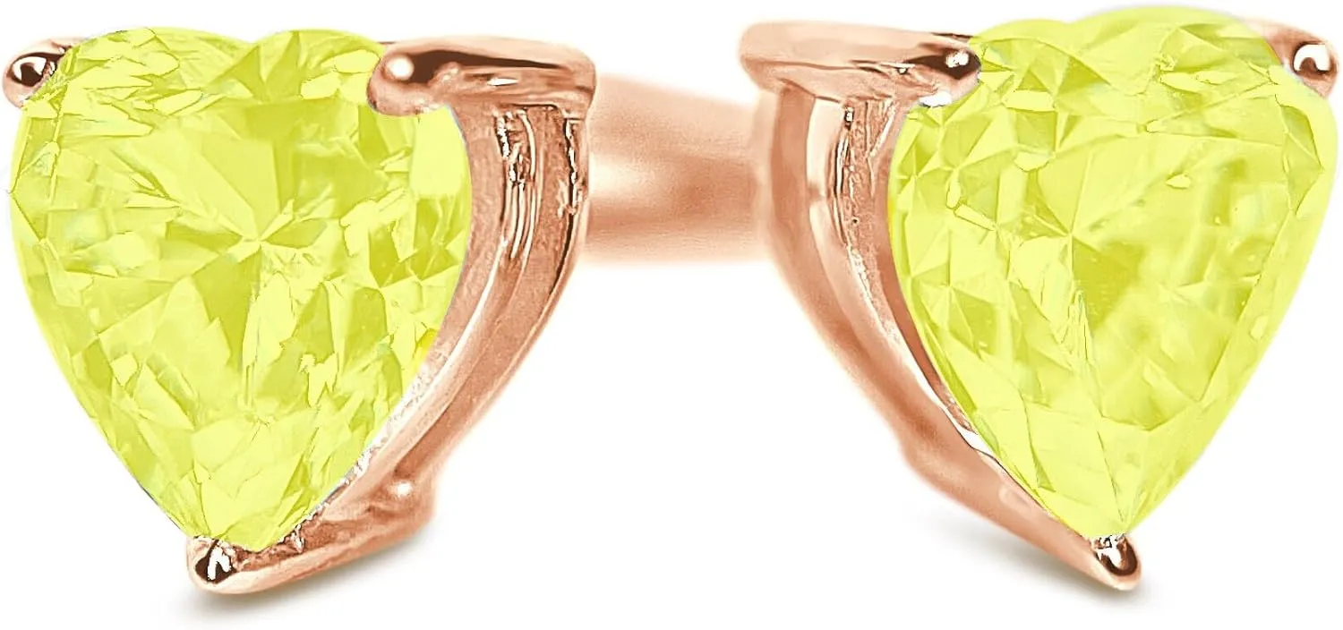 1 ct / 2 ct / 3 ct Yellow Canary Diamond Heart Studs, 14k 18K White Gold Earrings, Heart Cut Yellow Earrings, Solid Gold Screw Back Studs