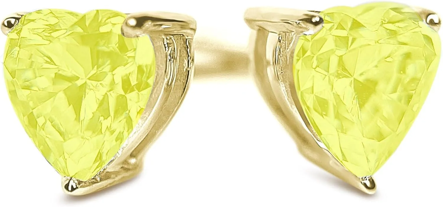 1 ct / 2 ct / 3 ct Yellow Canary Diamond Heart Studs, 14k 18K White Gold Earrings, Heart Cut Yellow Earrings, Solid Gold Screw Back Studs