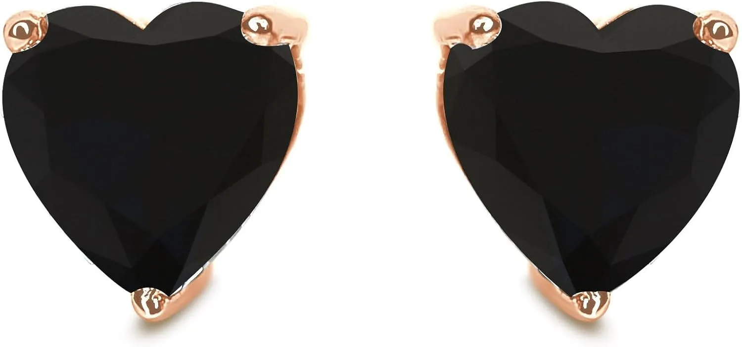 1 ct - 3 ct Black Heart Diamond Earrings, 14k 18K Yellow Gold Earrings, Heart Cut Black Studs, Solid Gold Screw Back Earrings