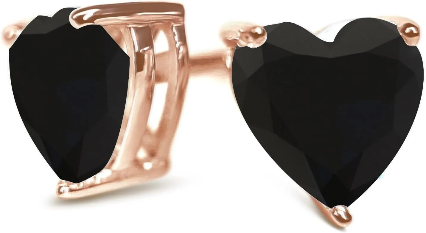 1 ct - 3 ct Black Heart Diamond Earrings, 14k 18K Yellow Gold Earrings, Heart Cut Black Studs, Solid Gold Screw Back Earrings