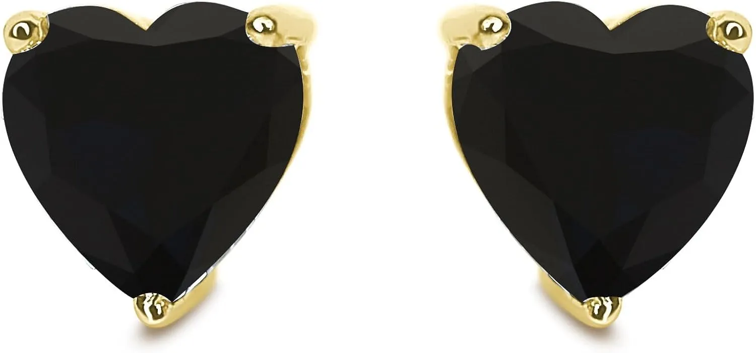1 ct - 3 ct Black Heart Diamond Earrings, 14k 18K Yellow Gold Earrings, Heart Cut Black Studs, Solid Gold Screw Back Earrings