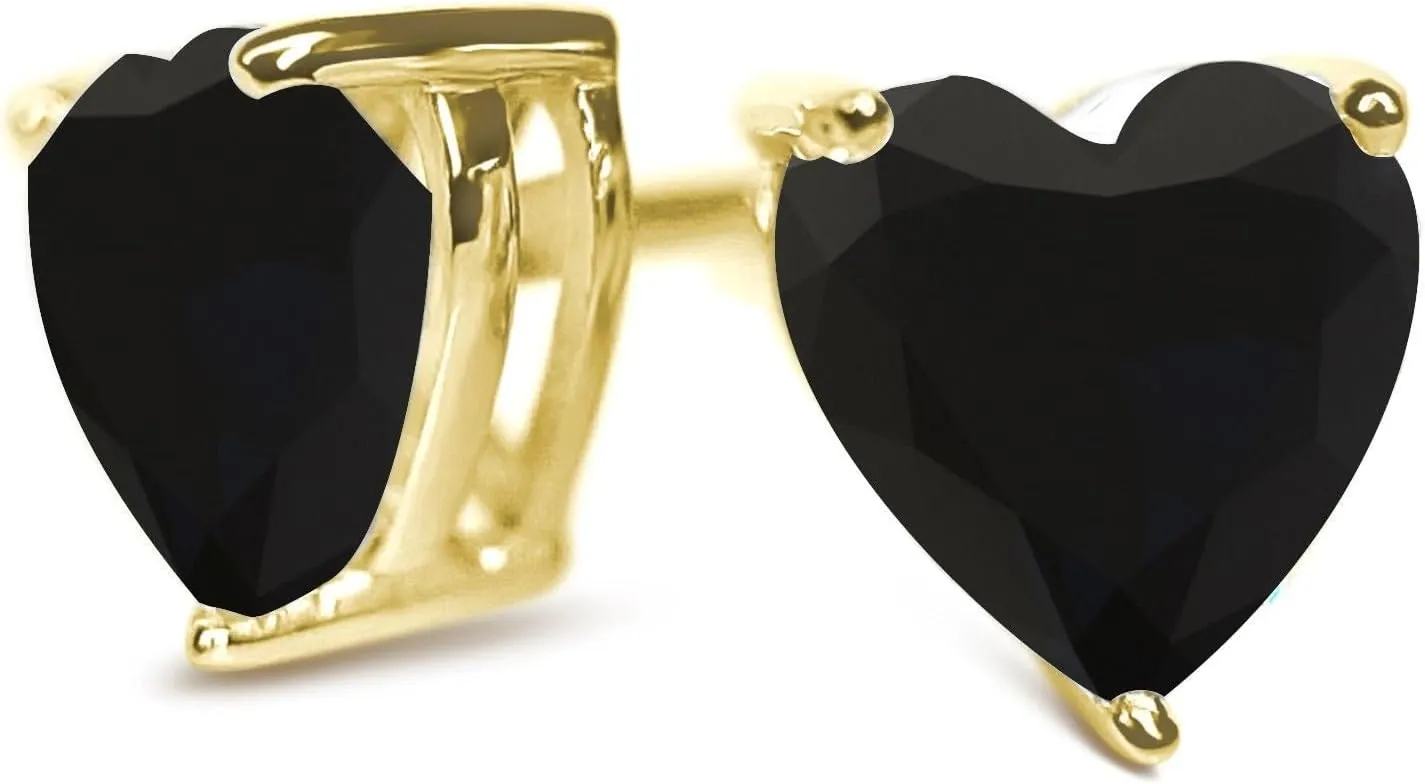 1 ct - 3 ct Black Heart Diamond Earrings, 14k 18K Yellow Gold Earrings, Heart Cut Black Studs, Solid Gold Screw Back Earrings
