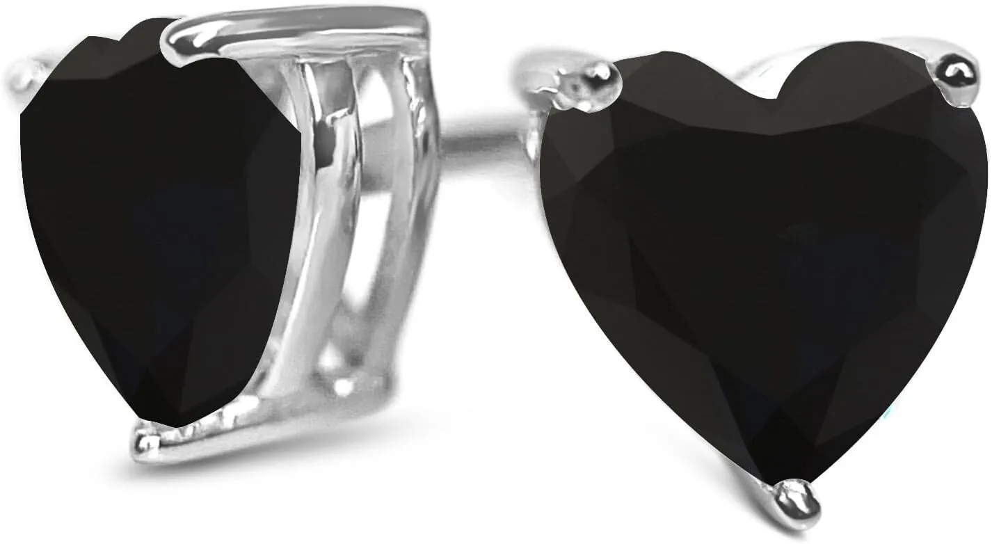 1 ct - 3 ct Black Heart Diamond Earrings, 14k 18K Yellow Gold Earrings, Heart Cut Black Studs, Solid Gold Screw Back Earrings