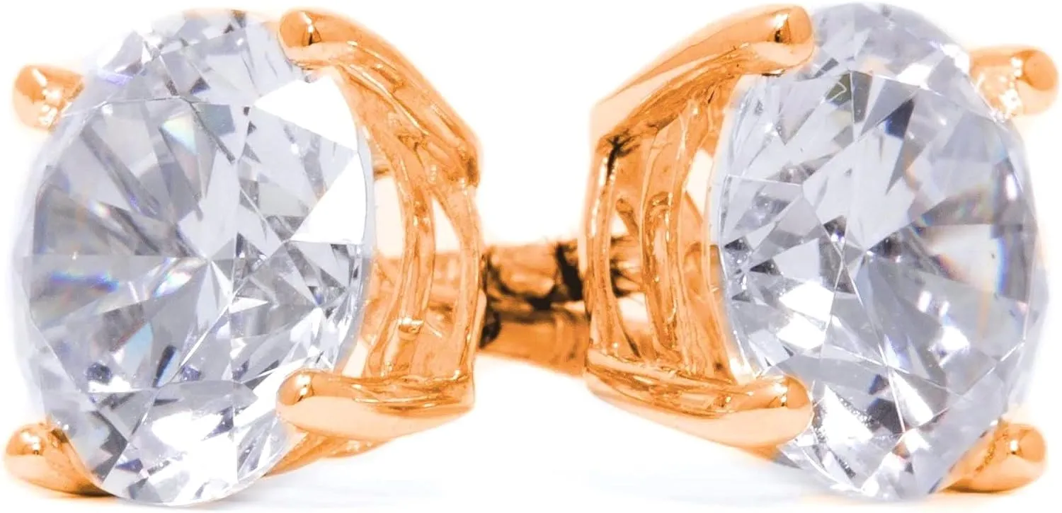 1 ct - 4 ct Round Cut Rose Gold Studs, Solid 14k 18k Created Diamond Earrings, Real Rose Gold Screw Back Earrings