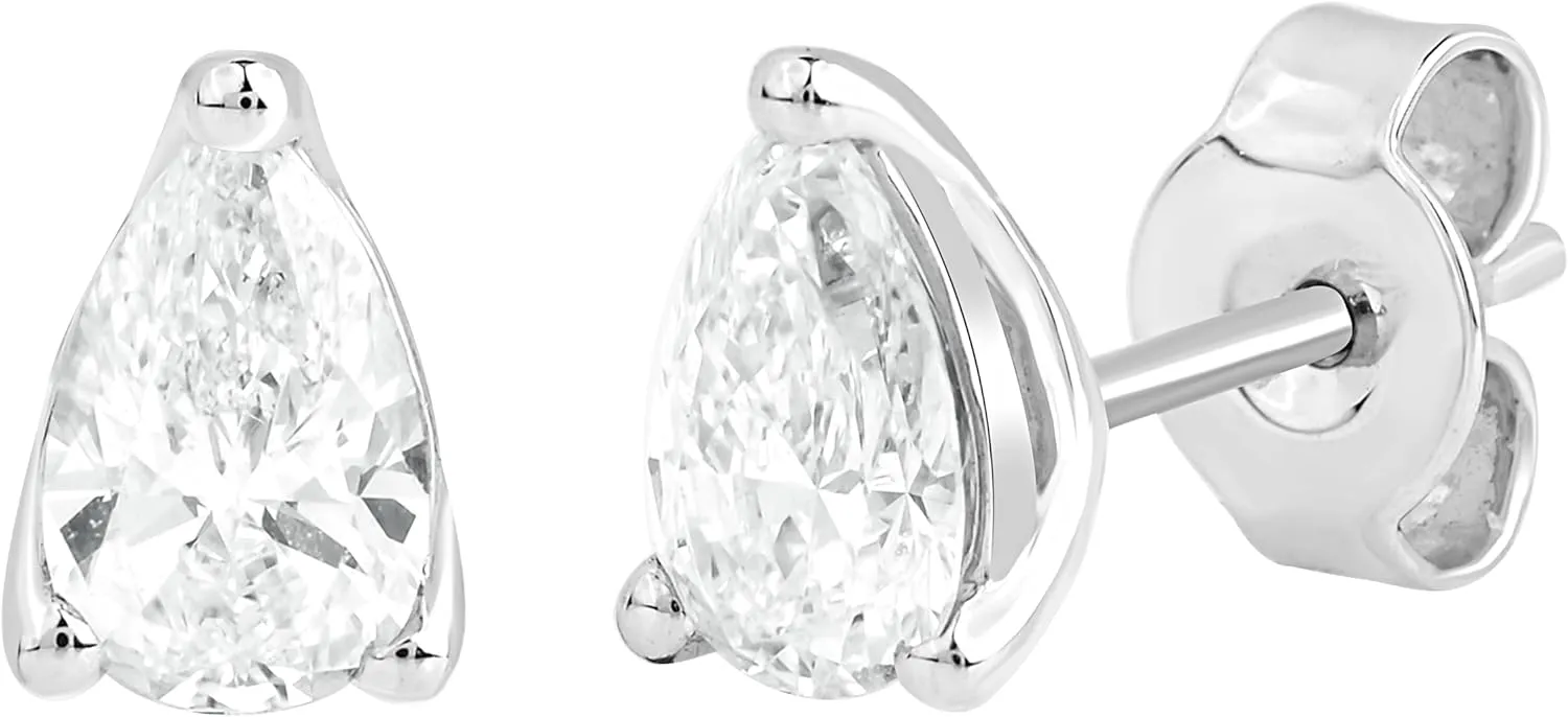 1 cttw Pear Cut IGI Certified Lab Grown Diamond Classic Solitaire Stud Push Back Earrings for Women & Men 14KT Solid White Gold Or Yellow Gold (Clarity: VS, Color: FG, 1.00 cttw)