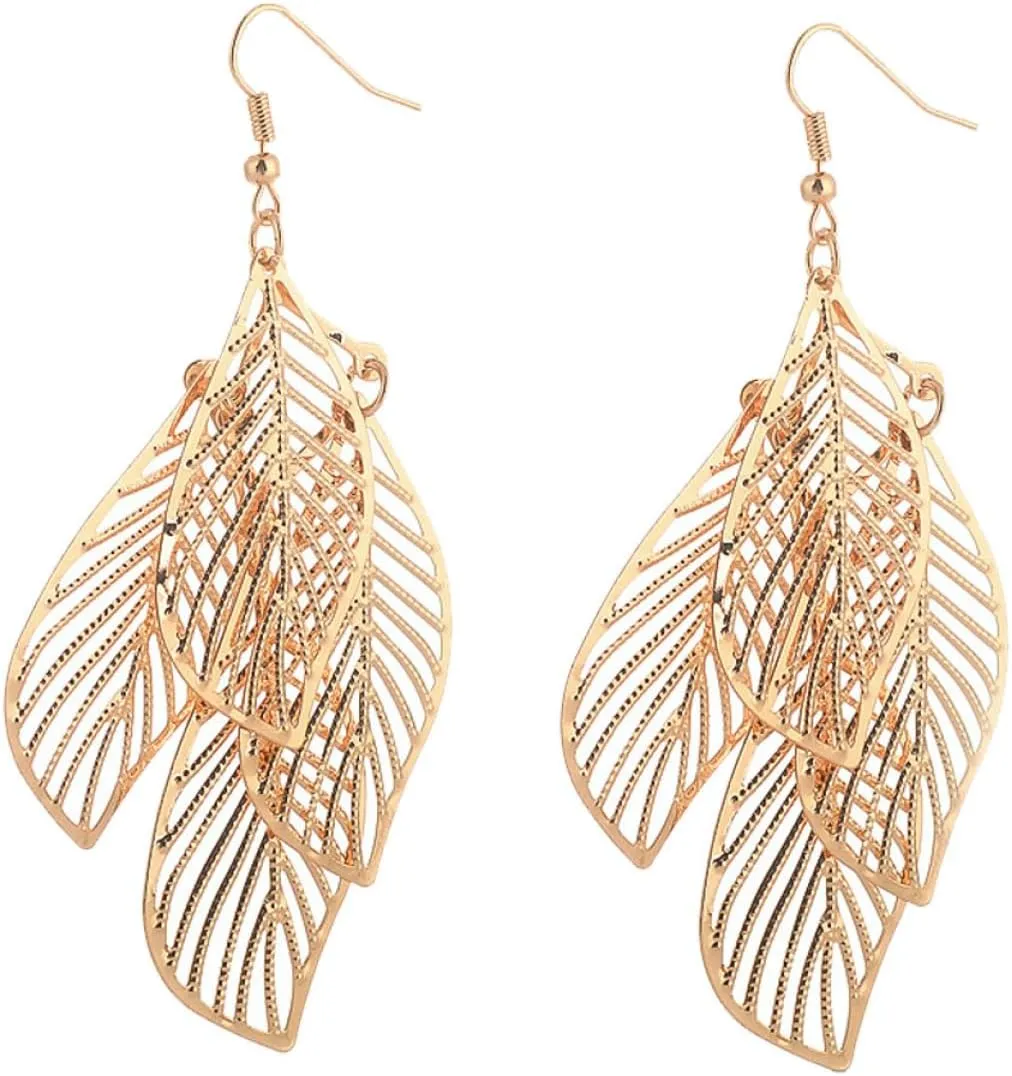 1 Pair Delicate Multi Layer Hollow out Leaf Earrings with Tassel Design Vintage Creative Ear Jewelry for Women present for Birthdays Anniversaries and Special Occasions