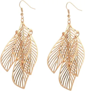 1 Pair Delicate Multi Layer Hollow out Leaf Earrings with Tassel Design Vintage Creative Ear Jewelry for Women present for Birthdays Anniversaries and Special Occasions