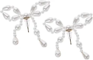 1 Pair Elegant Bow Shaped Earrings for Women Vintage Imitation Pearl Dangle Earrings Lightweight Minimalist Jewelry for Birthday Parties Special Occasions