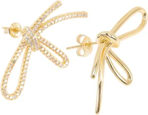 1 Pair Zircon Bow Earrings for Women Asymmetrical Design Fashionable Jewelries for present for Teens and Friends Unique and Accessories