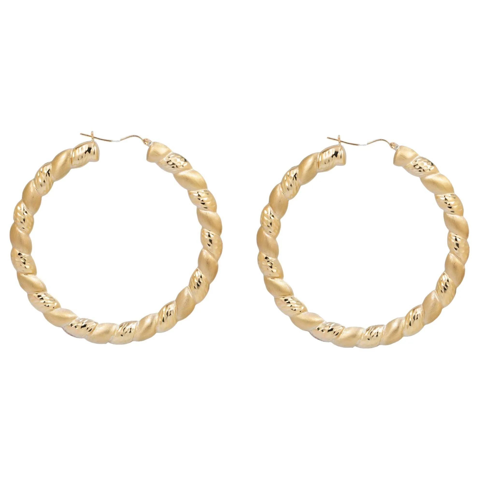 10K GOLD LADIES TEXTURED ROUND HOOP EARRINGS