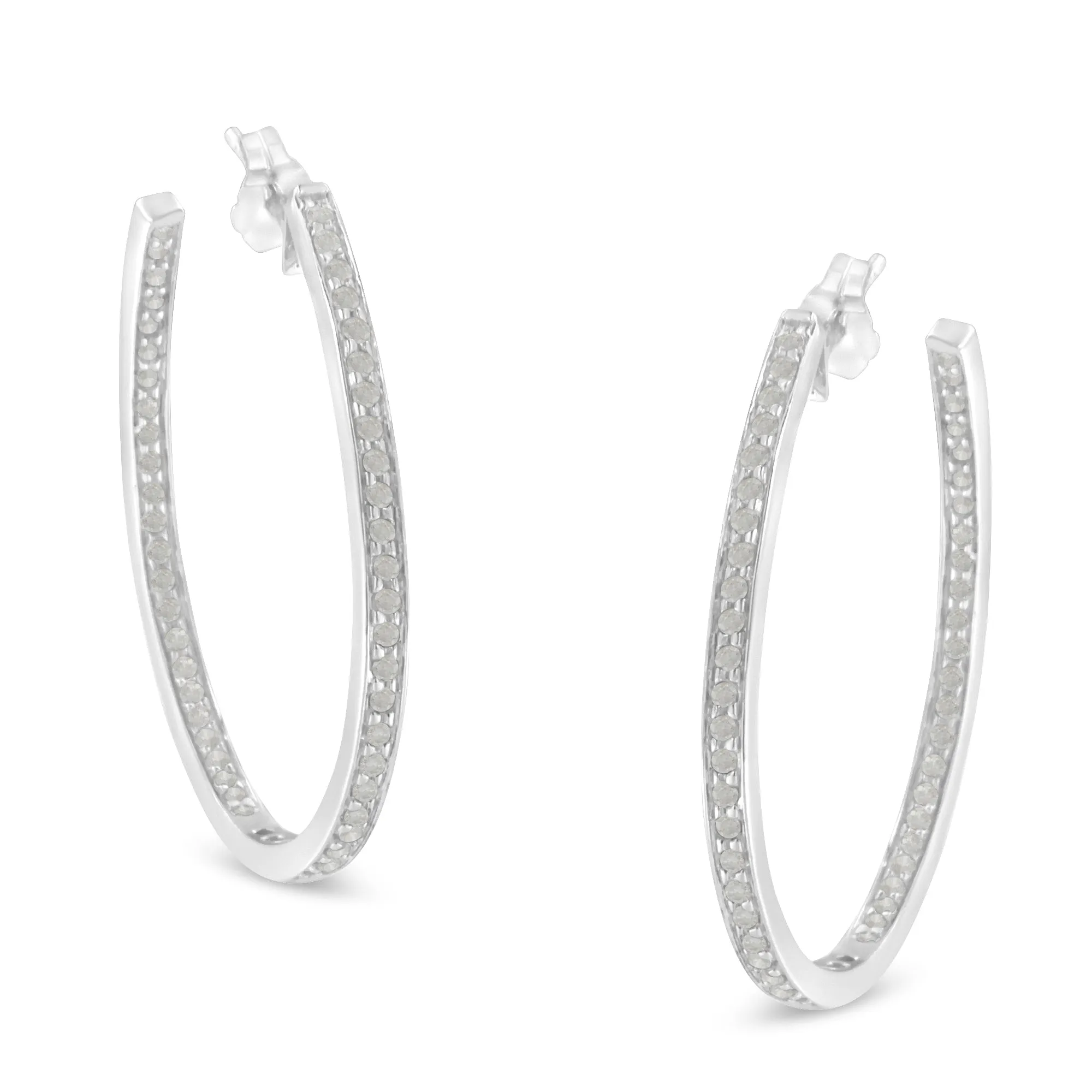 10k White Gold 1 cttw Diamond Inside-Out Hoop Earrings