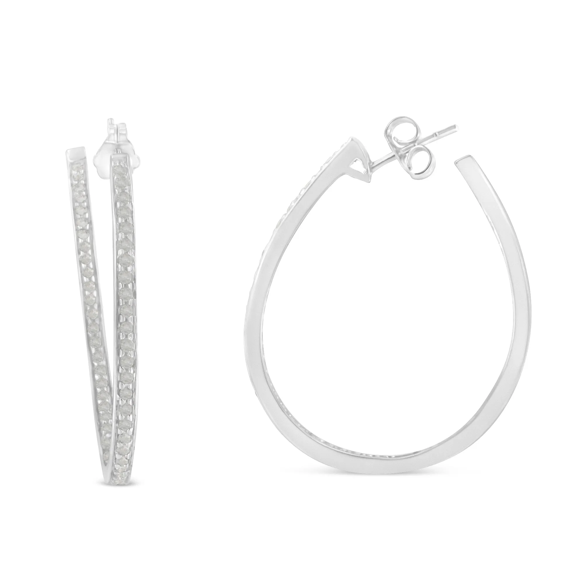 10k White Gold 1 cttw Diamond Inside-Out Hoop Earrings