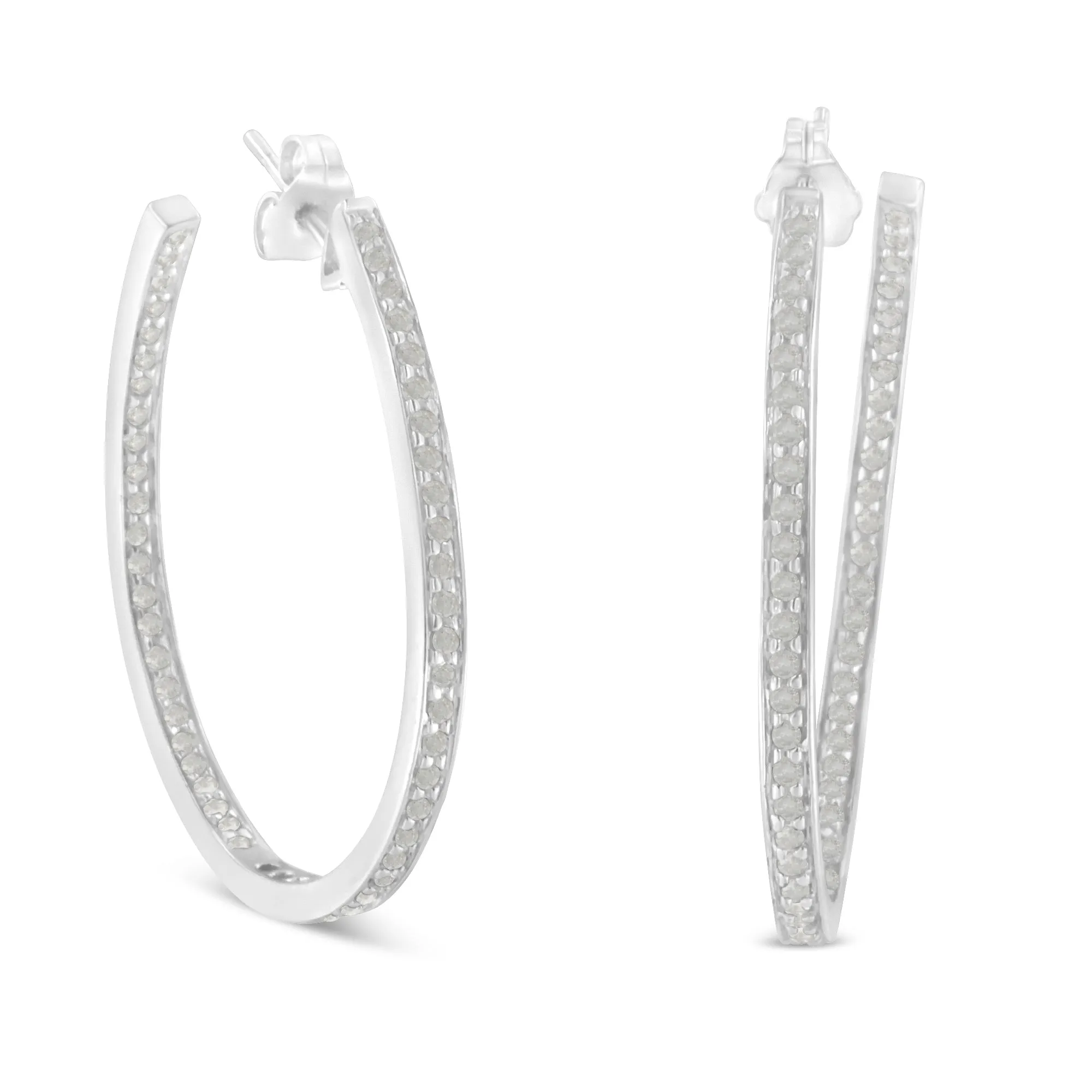 10k White Gold 1 cttw Diamond Inside-Out Hoop Earrings