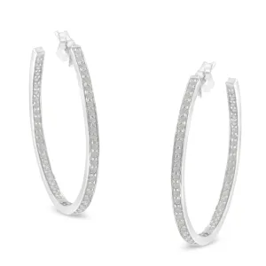 10k White Gold 1 cttw Diamond Inside-Out Hoop Earrings