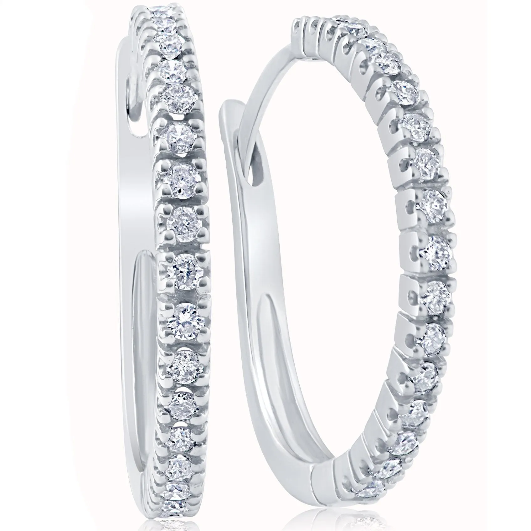 10k White Gold 1/2 ct TDW Diamond Hoops