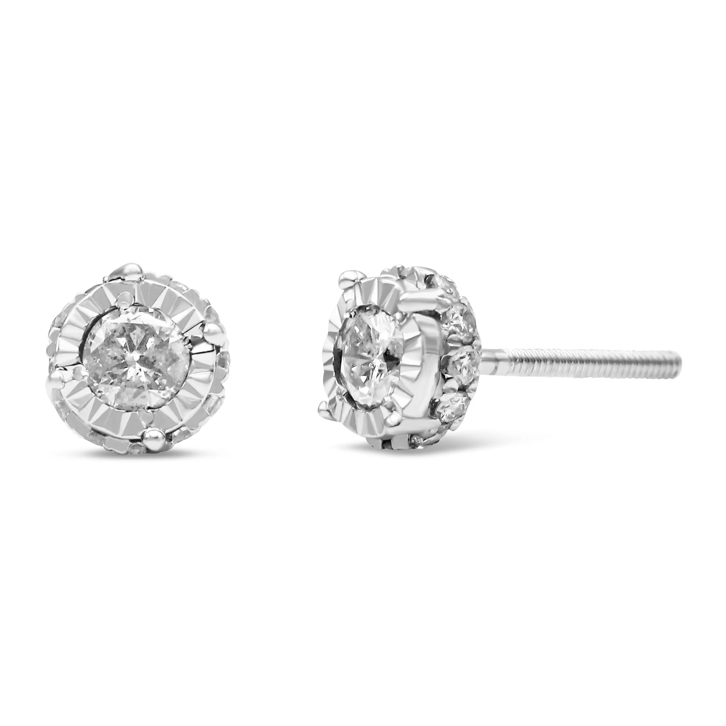 10K White Gold 1/2 Cttw Miracle-Set Round Brilliant-Cut Diamond Stud Earrings with Hidden Halo