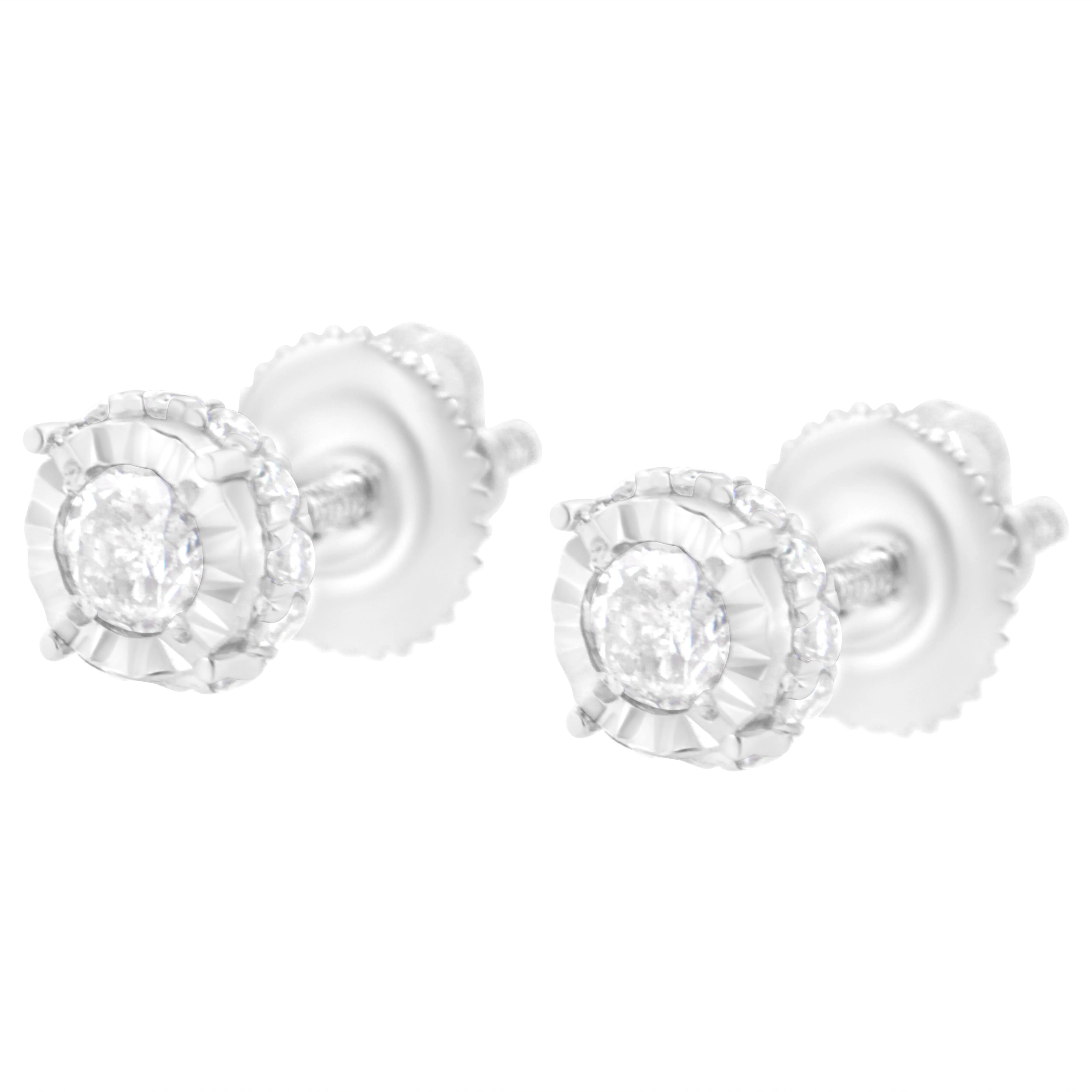 10K White Gold 1/2 Cttw Miracle-Set Round Brilliant-Cut Diamond Stud Earrings with Hidden Halo